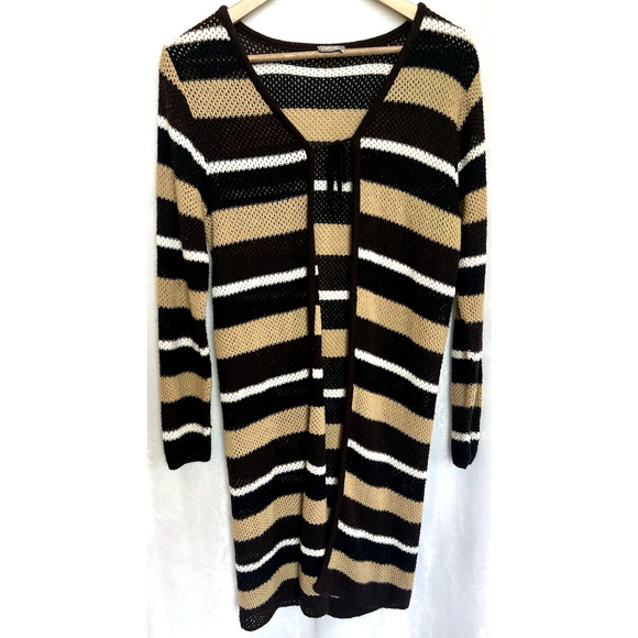 Vintage Y2K Rave Womens Knit Sweater Cardigan Duster Size M Striped Coachella - Picture 2 of 14